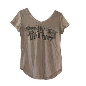 Wrangler Womens Beige Graphic Tee Herd That Print Short Sleeve V-Neck Size S